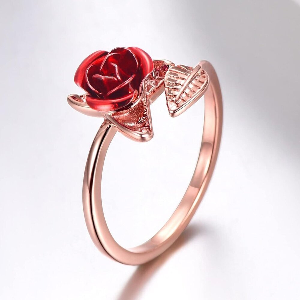 Rose Flower Ring, Stackable Band Ring For Women G… - image 7